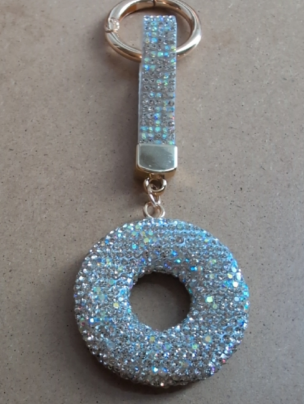 Crystal Donut Charm with Gold Hardware - Silver Sparkle